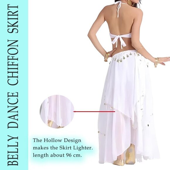 Women\'s White Imported Chiffon Belly Dance Costume Indian Dance Skirt with Coins main image 6